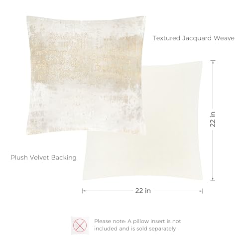 Cream Champagne Metallic Jacquard Throw Pillow Cover 22x22 Velvet Back Modern Glam Sofa Decor