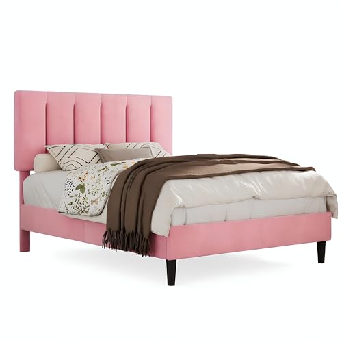Full Size Bed Frame with Upholstered Headboard