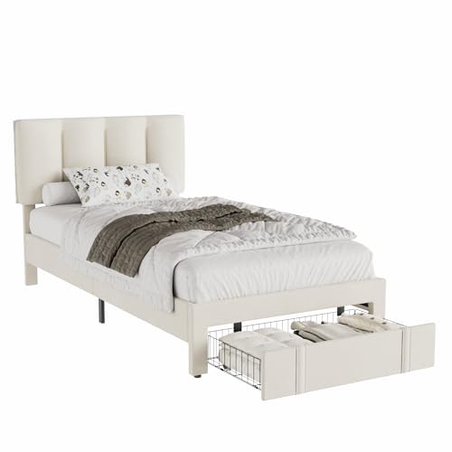 Twin Bed Frame with Storage Drawer