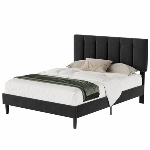 Queen Size Bed Frame with Upholstered Headboard