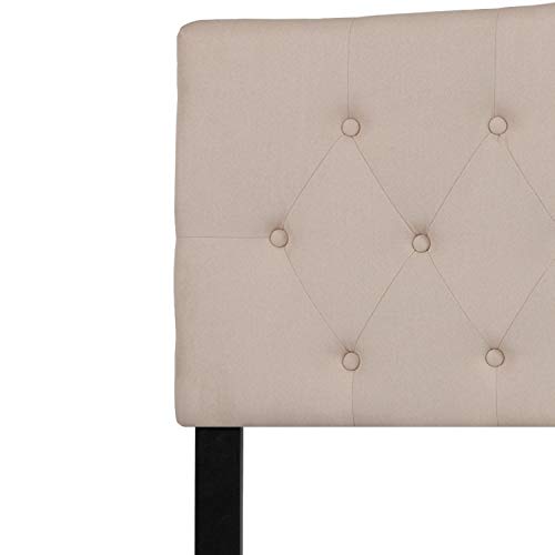 Cambridge Button Tufted and Diamond Stitched Upholstered King Size Headboard in Beige Fabric