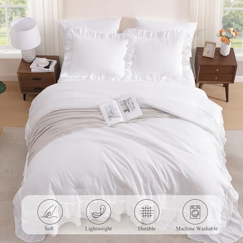 King Size Comforter Set White Ruffle 7 Pieces Farmhouse Bed in a Bag