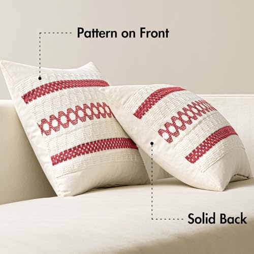Set of 2 Christmas Red Boho Decorative Pillow Covers 18x18 Inch (2 Count)