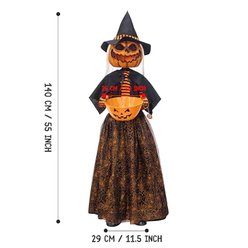 4.5ft Animated Pumpkin Scarecrow with Candy Bowl Prop Pumpkin Halloween Decorations for Trick or Treat Sound Activated with Lights and Singing