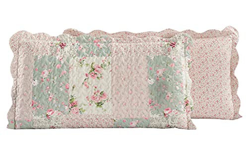 Soft Pink Roses & Sages Patchwork Quilt Set