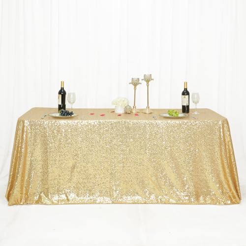 Sequin Tablecloth 90x132 Inch Light Gold for Wedding Party