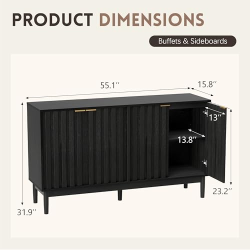 55" Fluted Buffet Cabinet with Storage