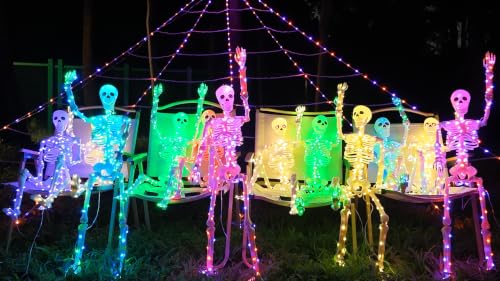 2PCS Halloween Lighted Skeletons Decoration White Light and Red Light Eyes (White LED Light)