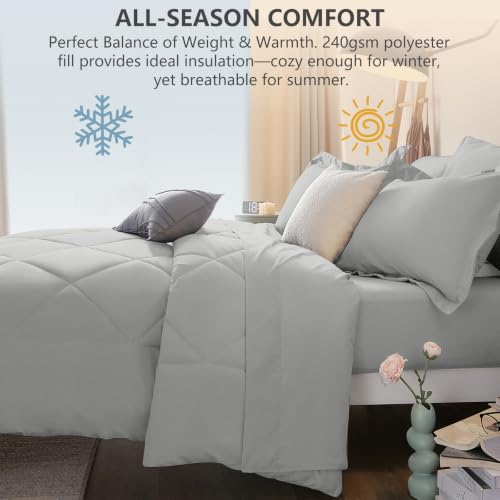 Twin Comforter Set with Sheets Light Grey