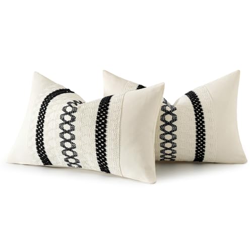 Set of 2 Black Boho Decorative Lumbar Pillow Covers 12x20 Inch (2 Count)