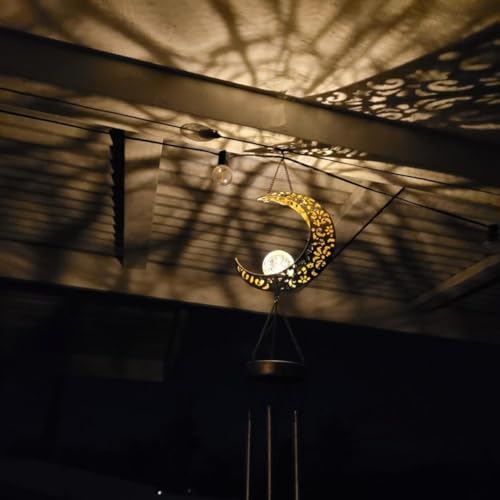 Solar Moon Wind Chimes for Outside Unique Birthday Mom Gifts for Women Mom Grandma Crackle Glass Ball LED Wind Chimes Solar Lights Outdoor Decor Light for Garden Patio Yard