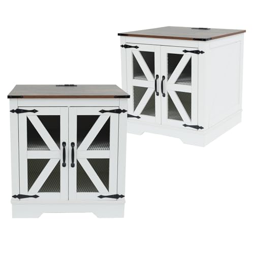 Farmhouse End Table Set with Charging Station Set of 2