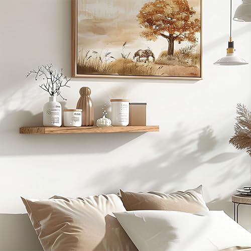 24 Inch Floating Shelves for Wall Rustic Light Wood Wall Shelves for Bedroom Set of 4 (4 Count)
