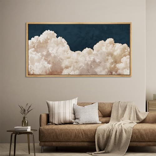 Extra Large Framed Canvas Print Wall Art Cumulus Clouds Panoramic Dramatic Skyline Illustrations Antique Retro Fine Art Illustrations Decorative Colorful for Bedroom