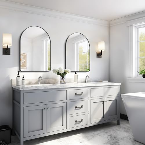 20"x28" Black Arched Mirror for Bathroom