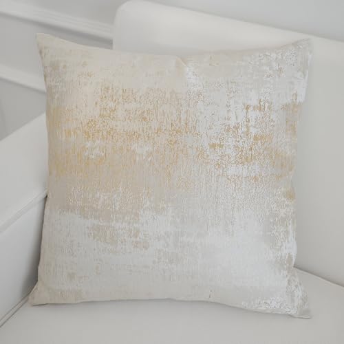 Cream Champagne Metallic Jacquard Throw Pillow Cover 20x20 Velvet Back Modern Glam Sofa Decor