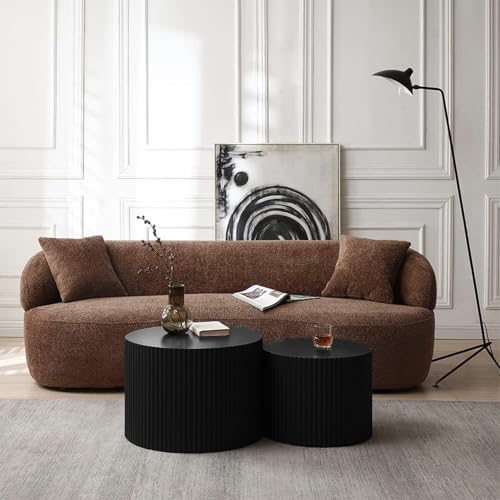 Black Round Fluted Nesting Coffee Table Set of 2
