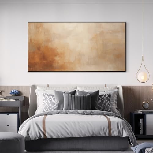 24"x46" Extra Large Framed Wall Art Beige Abstract Minimalist Neutral with Soft Brushstrokes Illustration for Home Living Room Bedroom Decor