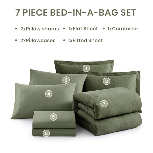 Super King Comforter Set Olive Green 7 Pieces Bed in a Bag