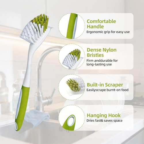 Dish Brush Scrub Brush with Handle (3 Count)