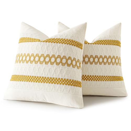 Set of 2 Mustard Yellow Boho Decorative Pillow Covers 18x18 Inch (2 Count)