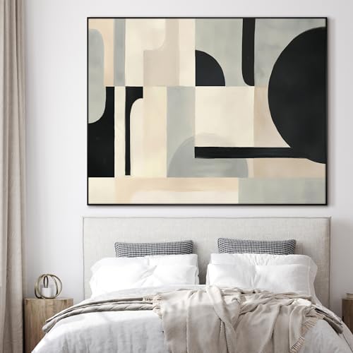 46"x60" Extra Large Framed Wall Art Modern Neutral Abstract Geometric in Black and Beige