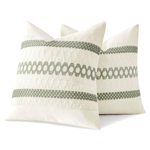Set of 2 Sage Green Boho Decorative Pillow Covers 24x24 Inch (2 Count)