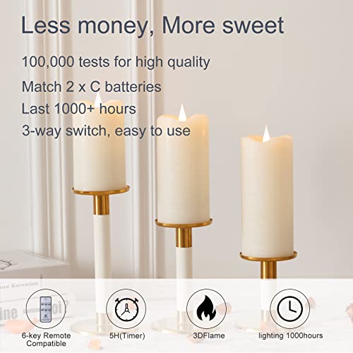 Flickering Flameless Candles with 3D Moving Flame Set of 3 (3 Count)