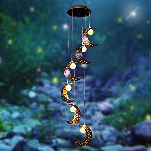 Solar Moon Wind Chimes Outdoor Solar Lights Windchimes Waterproof Hanging Decorations Gifts for Garden Patio Birthday Thanksgiving Home Party