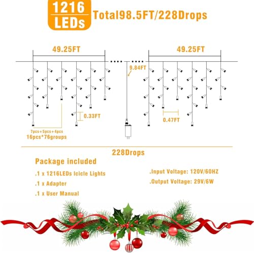 99ft Icicle Lights for Outside