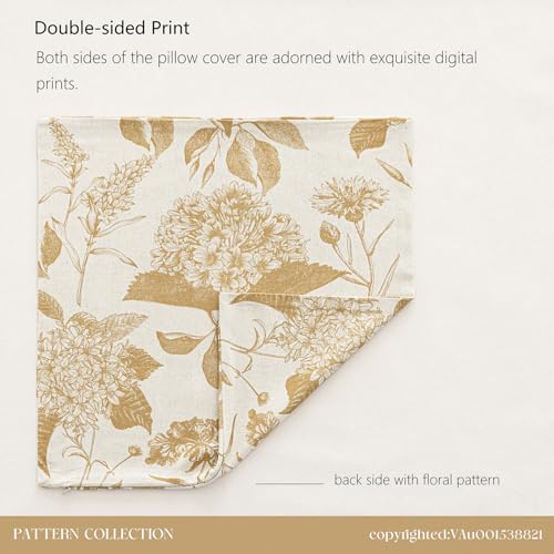 Set of 2 Linen Floral Vintage Throw Pillow Covers Neutral Accent Print Decorative Cozy Cushion Covers Farmhouse Home Decor for Sofa Chair Couch Bed Living Room (2 Count)