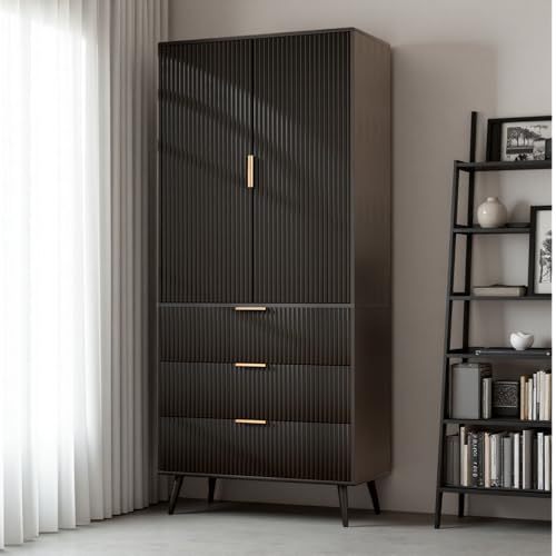 Fluted Tall Cabinet Kitchen Pantry with Adjustable Shelves