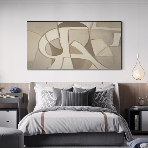 36"x72" Extra Large Framed Wall Art Neutral Abstract Geometric in Mid