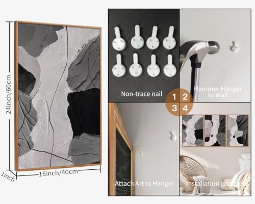 Large Black and White Abstract Framed Canvas Wall Art Set