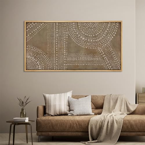 Extra Large Framed Canvas Print Wall Art Abstract Dot Matrix Canvas Art in Earth Tones Antique Retro Fine Art Illustrations Decorative Colorful for Bedroom