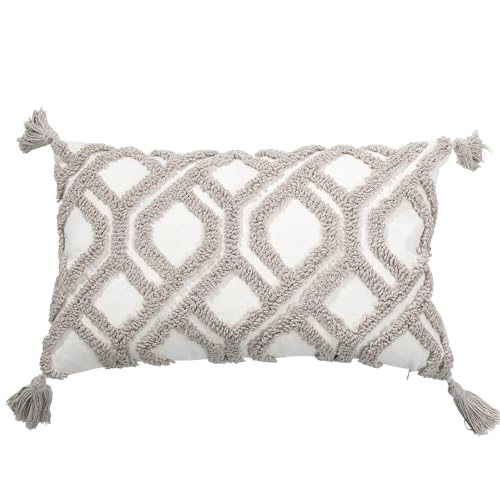 Lumbar Pillow Covers 12x20 Boho Tufted for Couch Taupe