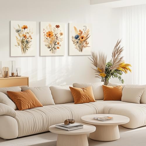 Wrapped Canvas Vintage Orange Wildflower Wall Art Set of 3 (3 Count)