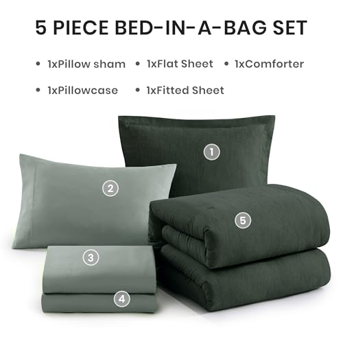Twin XL Comforter Set Deep Forest Bed in a Bag 5 Pieces for Dorm