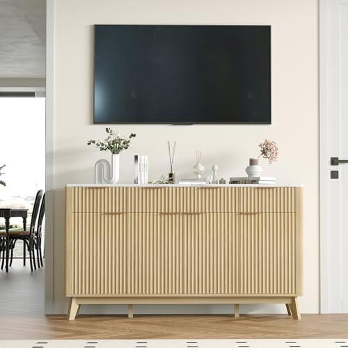 60" Large Farmhouse Sideboard Buffet Cabinet with Storage Drawers & Adjustable Shelves