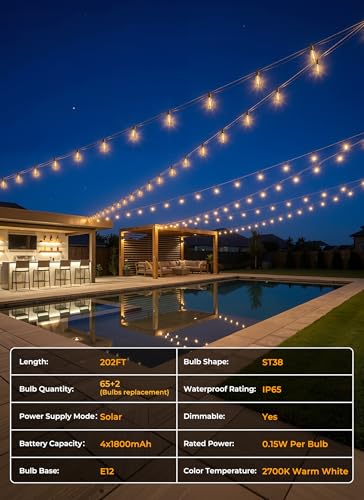 202FT Solar String Lights Outdoor Waterproof (202 Foot)