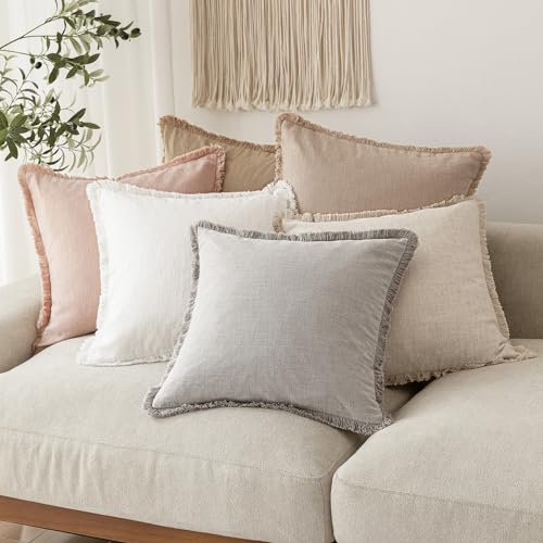 Decorative Linen Fringe Throw Pillow Covers 20×20 Light Pink (2 Count)