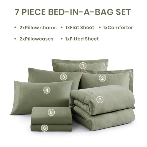 King Size Comforter Set Sage Green 7 Pieces Bed in a Bag