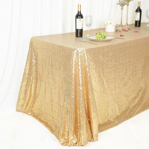 Sequin Tablecloth 60x120 Inch Light Gold for Wedding Party