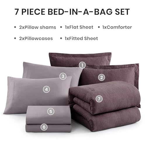Queen Size Comforter Set 7 Pieces Italian Plum Bed in a Bag