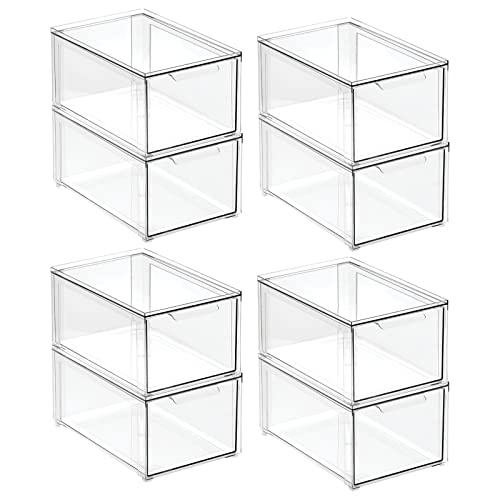 Plastic Stackable Bathroom Storage Organizer Bin with Pull Out Drawer for Cabinet (8 Count)