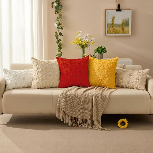 Spring Summer Pillow Covers 18x18 inch Set of 2 Red Sunflower