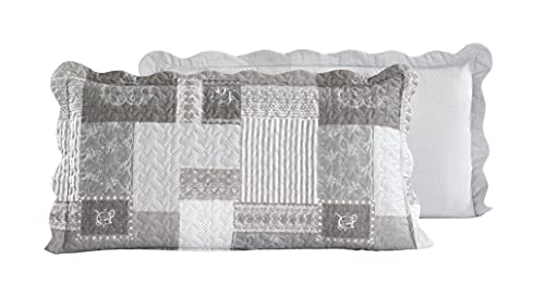Grey Heart Love & Lace Floral Patchwork Quilt Set