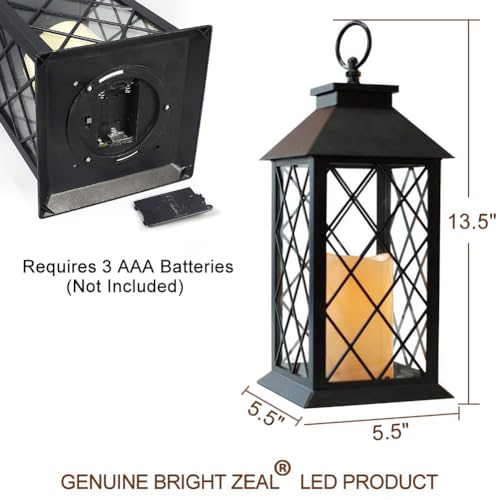 2 Pack 13.5" Vintage Candle Lantern with LED Pillar Candle
