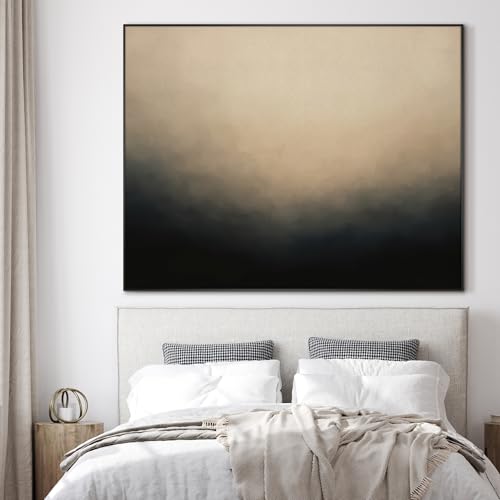 46"x60" Extra Large Framed Wall Art Soft Cream and Dark Abstract Landscape Illustration for Home Living Room Bedroom Decor
