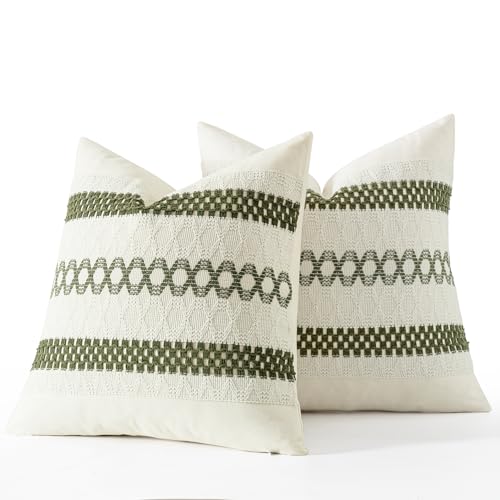 Set of 2 Moss Green Boho Decorative Pillow Covers 20x20 Inch (2 Count)